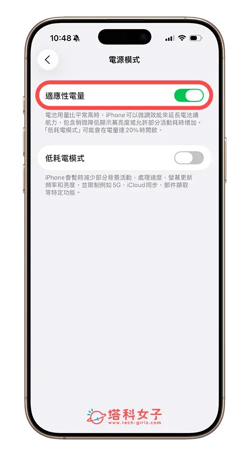 開啟 iPhone 適應性電量